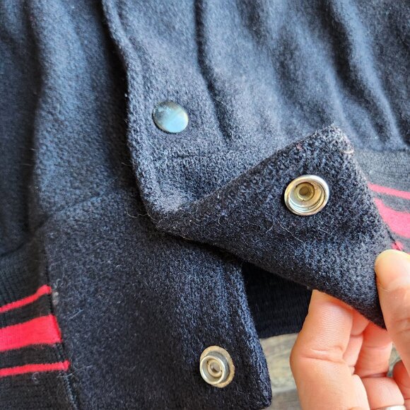 Vintage Lasley Knitting Co. Wool Leather Varsity Letterman Jacket Black White - Picture 4 of 12